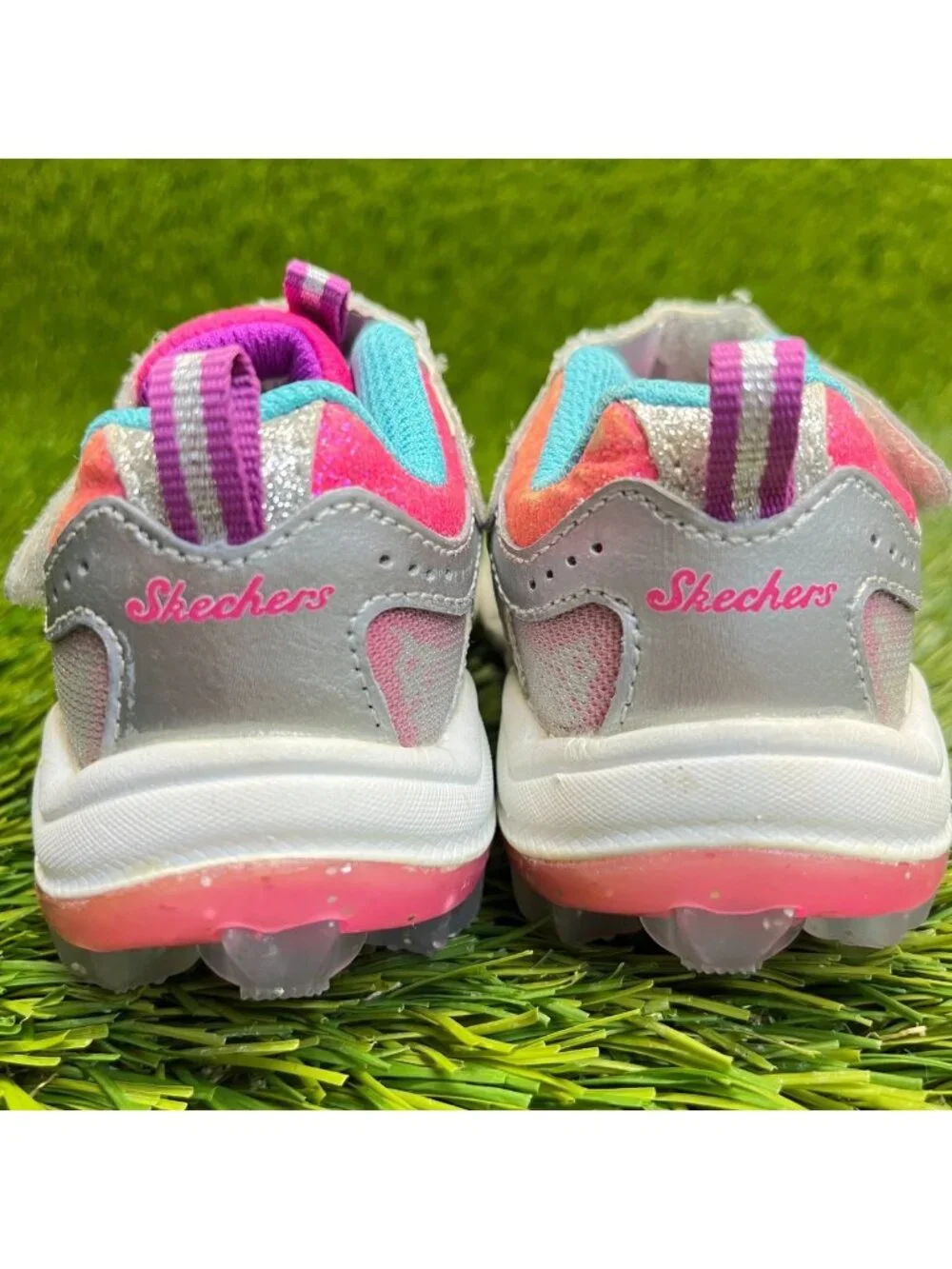 Skechers Skech Air Bungee Toddler Size 5C Silver Pink Athletic Shoes Sneakers
